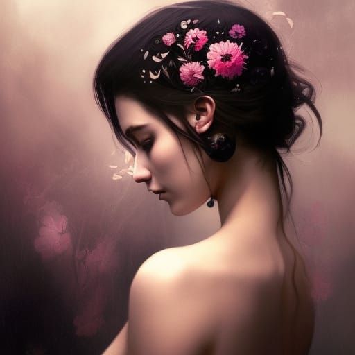 Floral Heart with Silky Smoke, Hyperdetailed Portrait