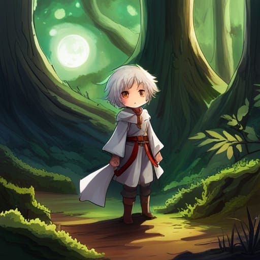 Halfling in Forest: Anime-Inspired Key Visual