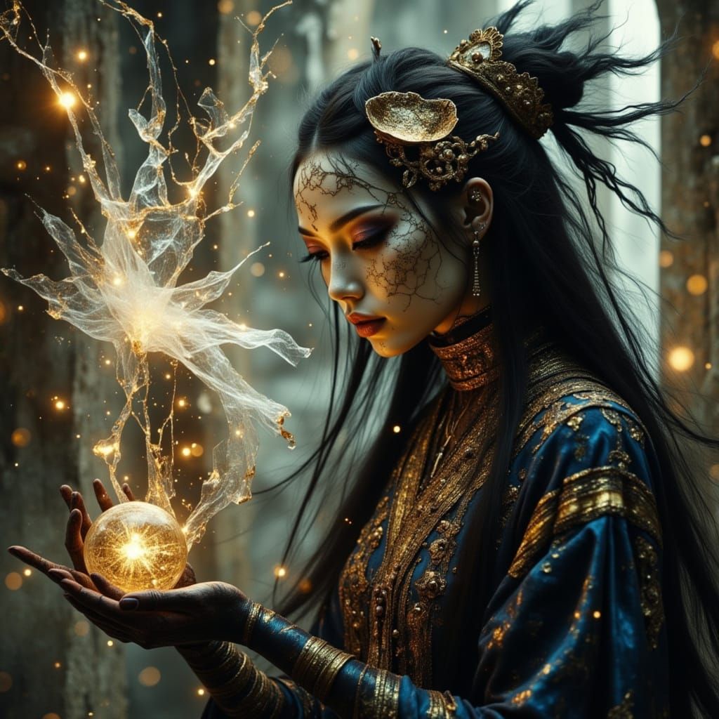 Oracle Queen with Shattered Face in James Jean Style