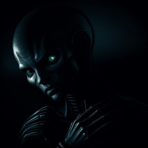 Noir Sci-Fi Alien Encounter: Cinematic Close-Up