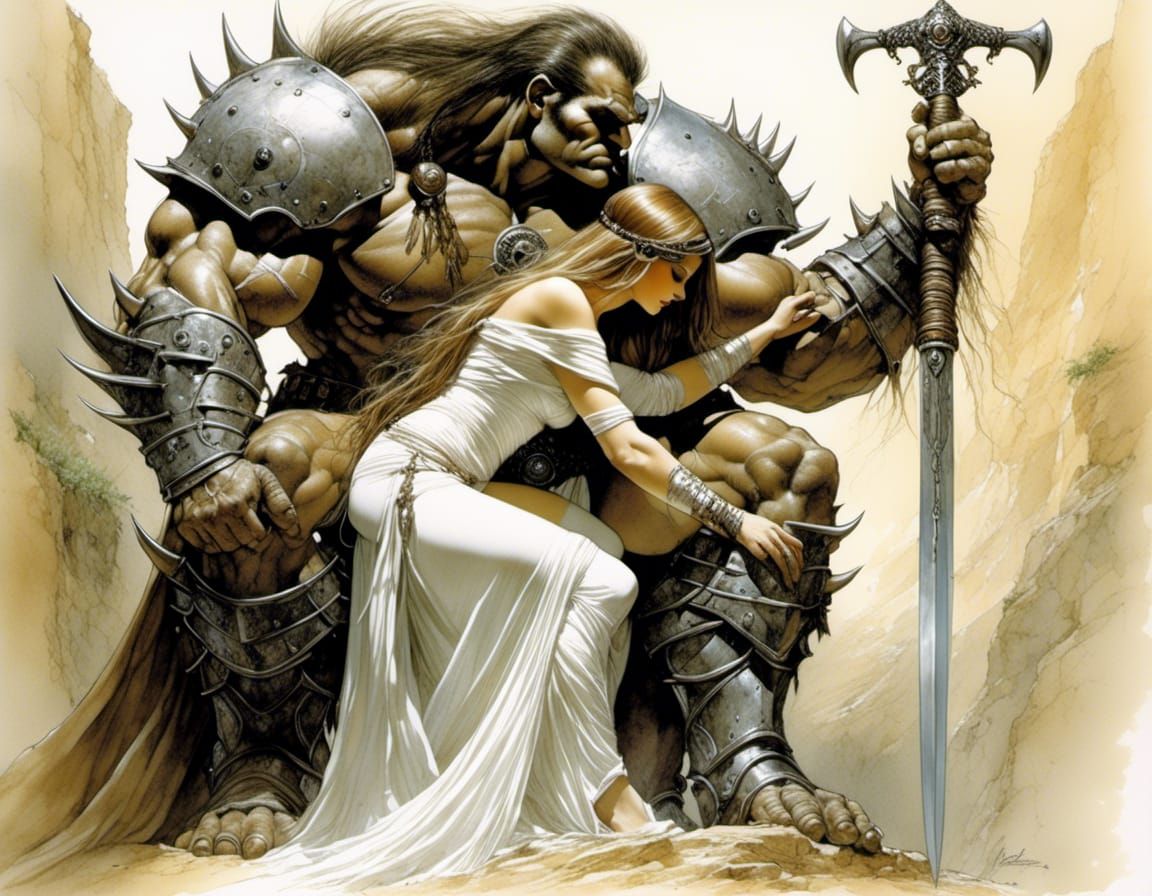 Armored Troll Cloaking Woman: Romantic Illustration