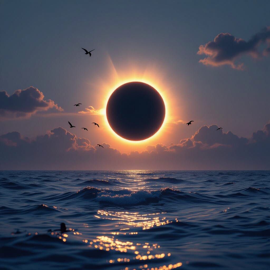 Total Solar Eclipse Over Ocean, Cinematic Realism