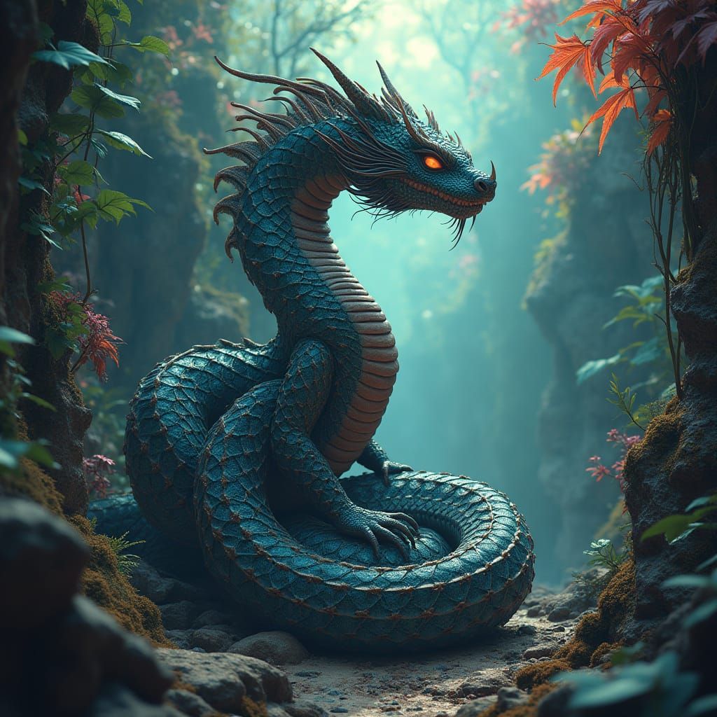 Serpent Goddess in Vibrant Jungle Ruins
