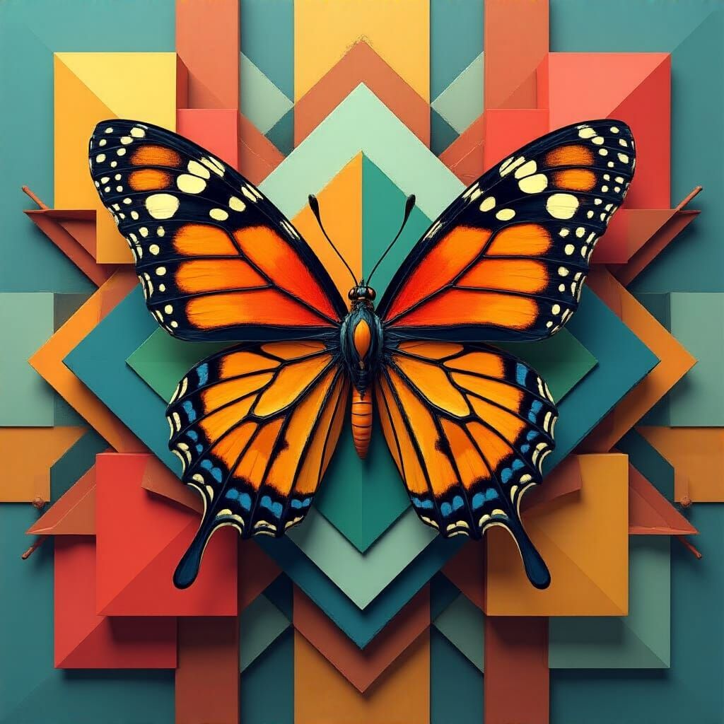 Butterfly in Geometric Art Deco Cubist Style