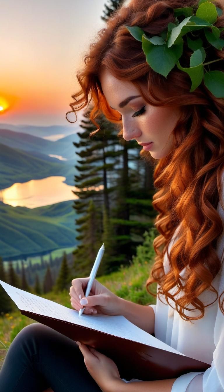 Girl Reading Love Letter at Sunset, Hyperrealistic Art