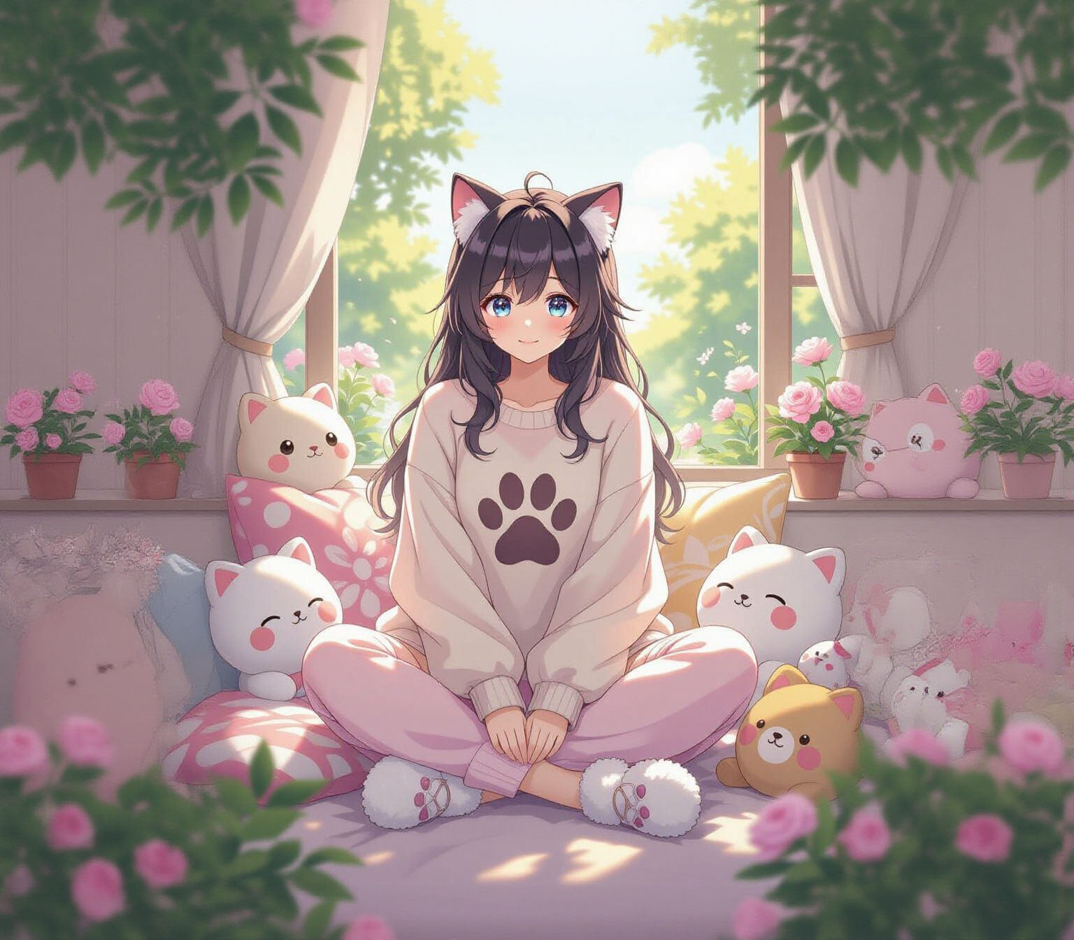 Genshin Impact Neko Girl in Cozy Kawaii Setting