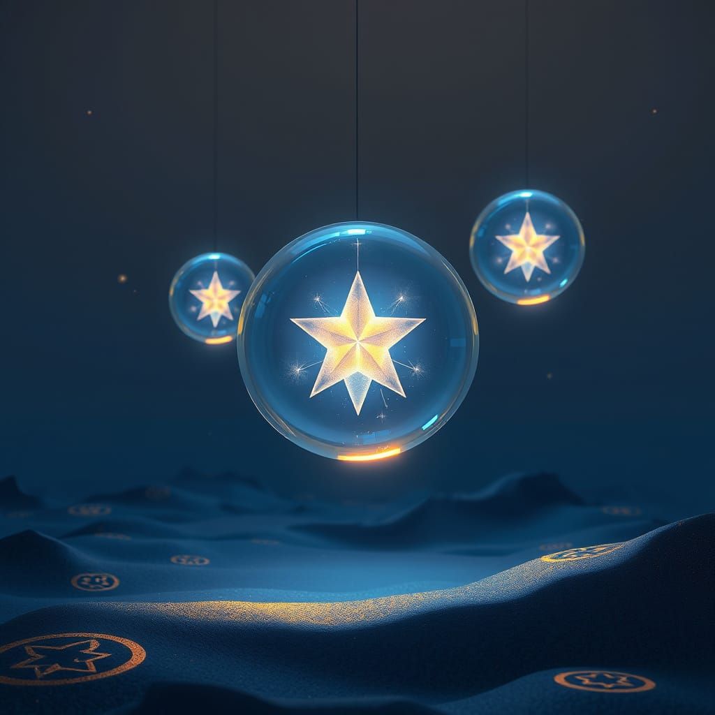 Glowing Celestial Orbs Amidst Geometric Abstraction in Blue ...