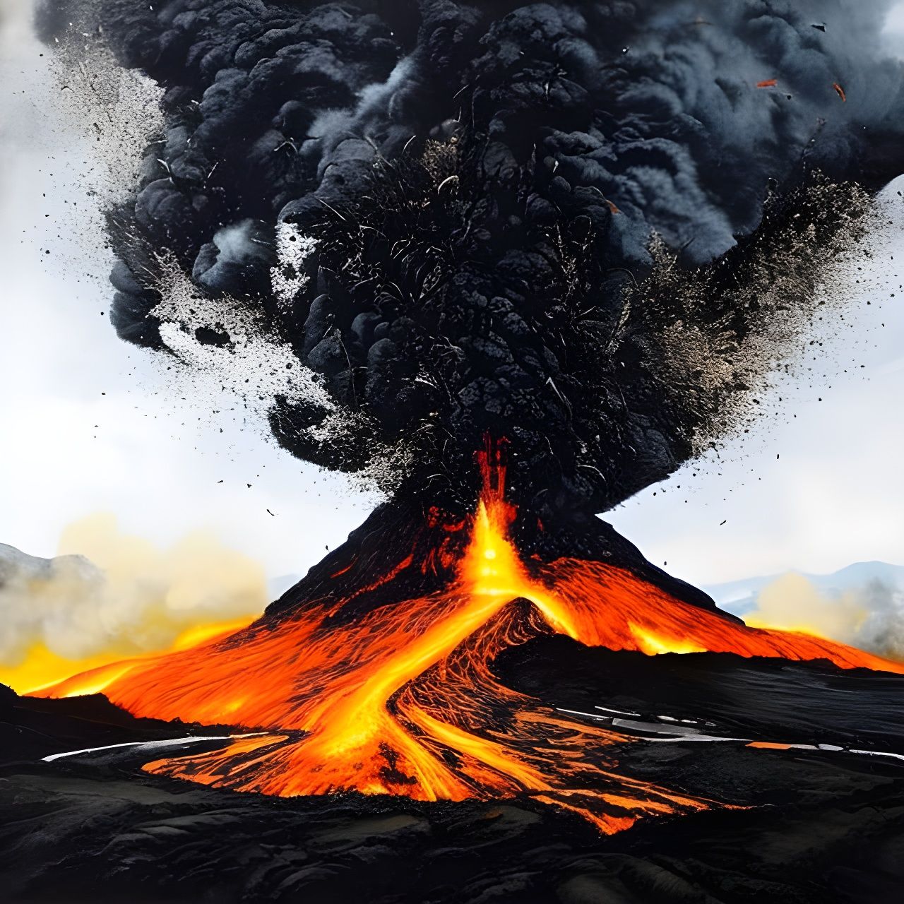 Epic Erupting Volcano in a Dramatic Painting Style
