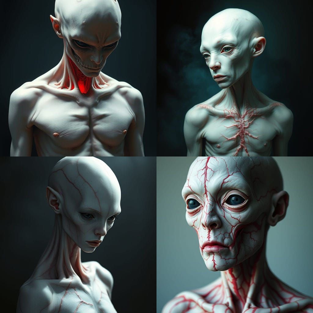 Bare Humanoid with Alabaster Skin and Prominent Veins