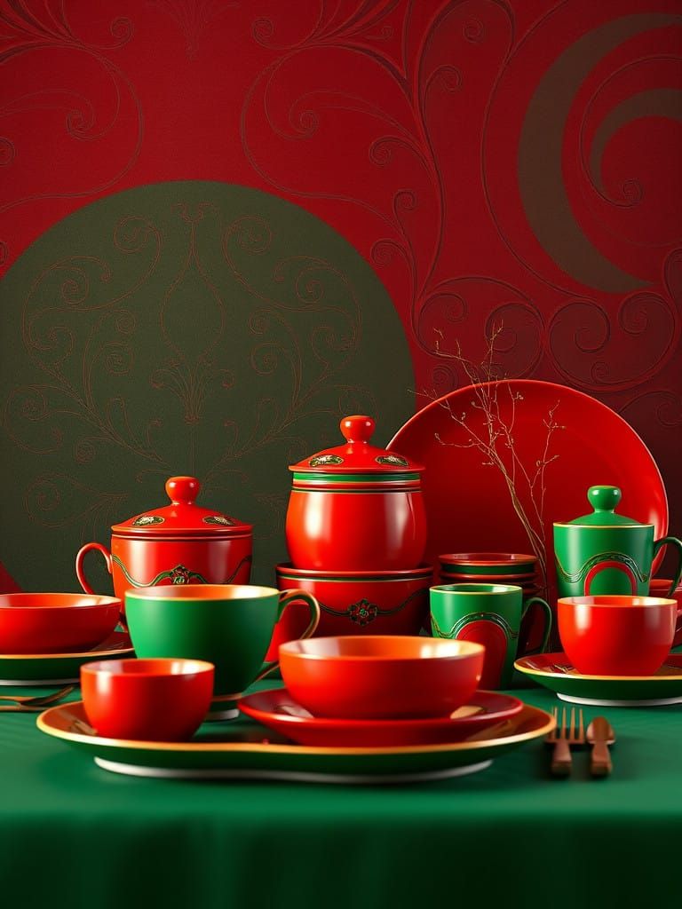 Breathtaking Art Deco Christmas Tableware Display in Vibrant...