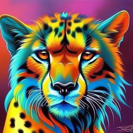 Colorful Furry Cheetah in Fantasy Art