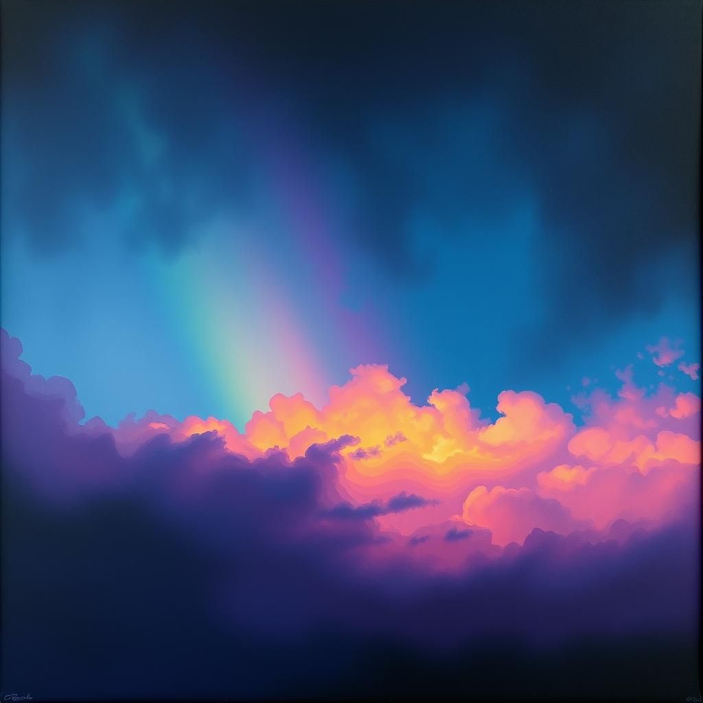 Majestic Dark Rainbow Over Somber Sky