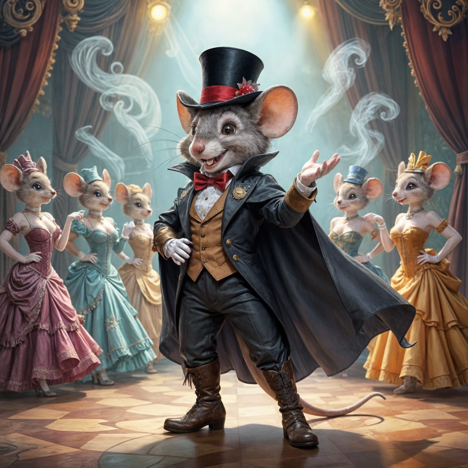 Anthropomorphic Mouse Cabaret in Ethereal Fantasy Style