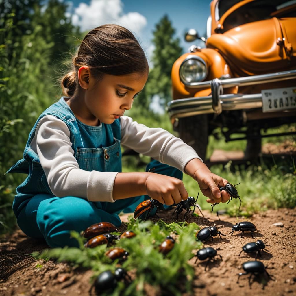 Young Girl and Mating Beetles
