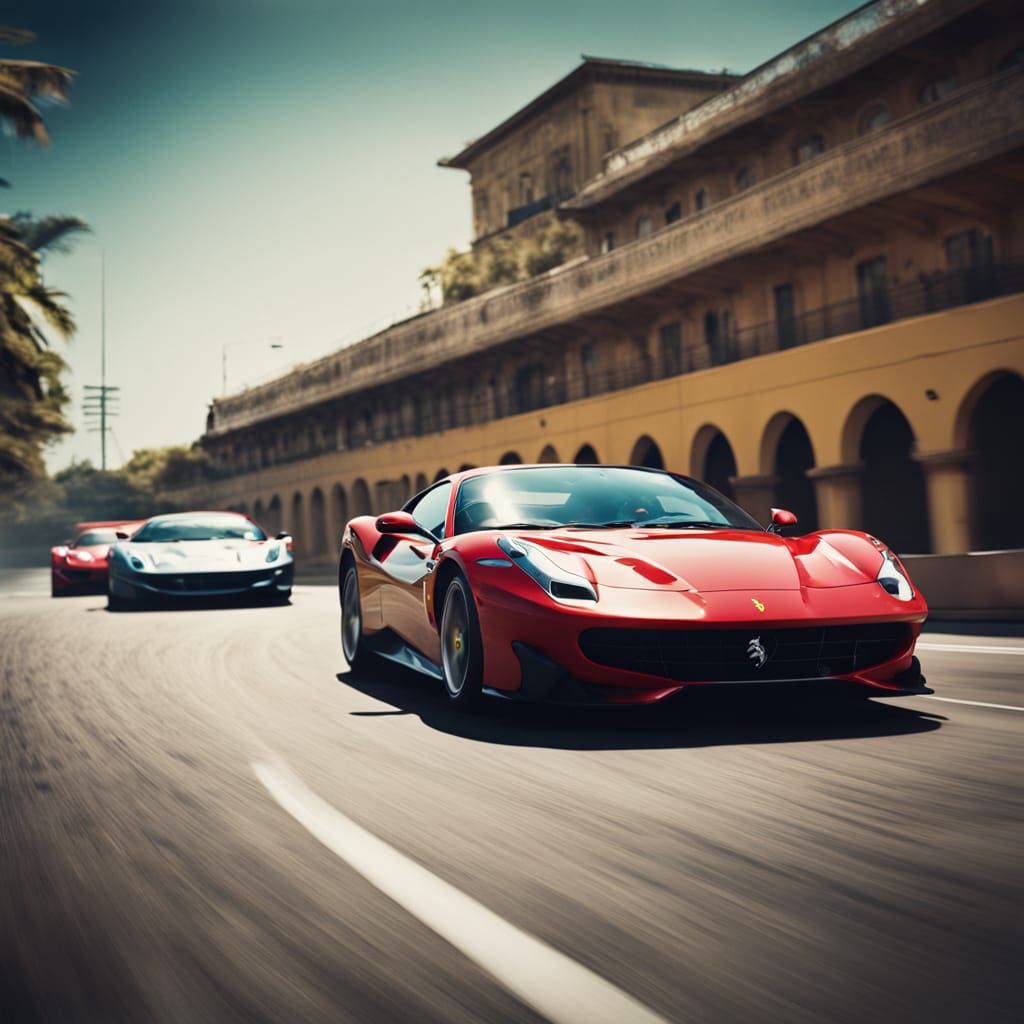 Dramatic Ferrari Car Race: Cinematic Film Still