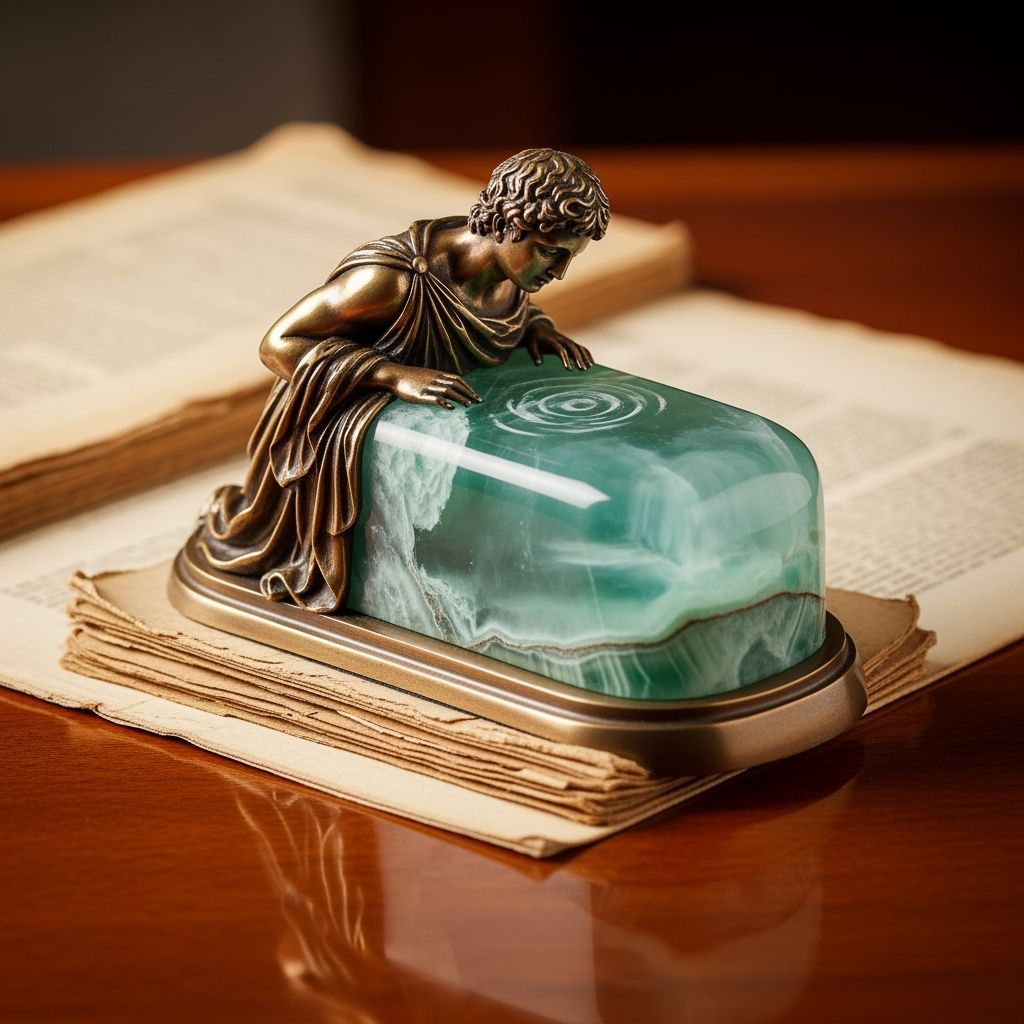 Bronze Narcissus Paperweight on Variscite Pool