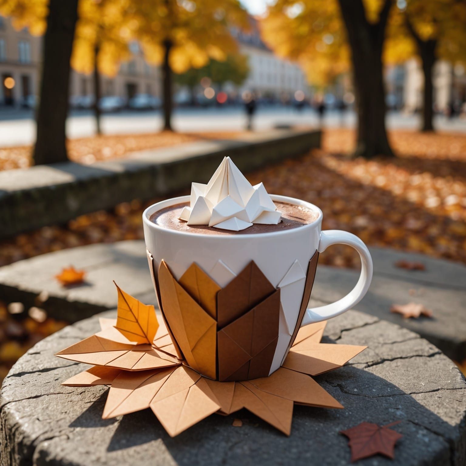 Hot Chocolate in Autumn, Origami Papercraft Style