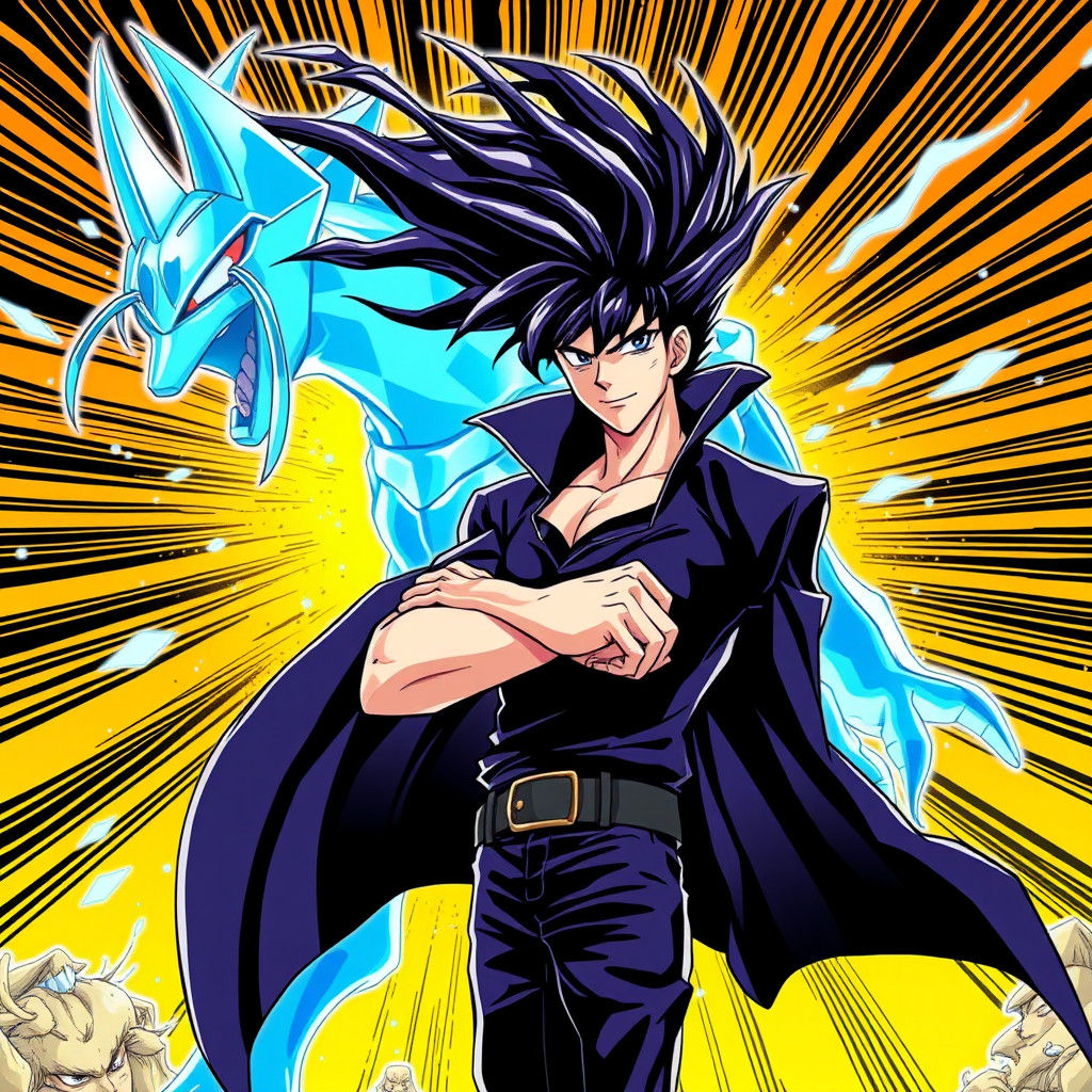 Jotaro Kujo and Star Platinum in Anime Style