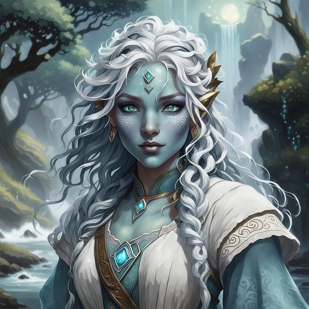 Water Genasi Druid in Ethereal Fantasy Style