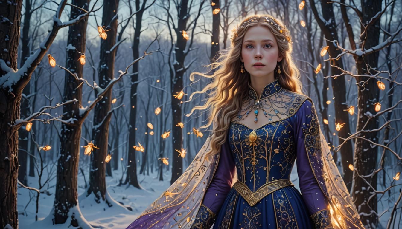 Snegurochka in Snowy Forest, Digital Matte Painting