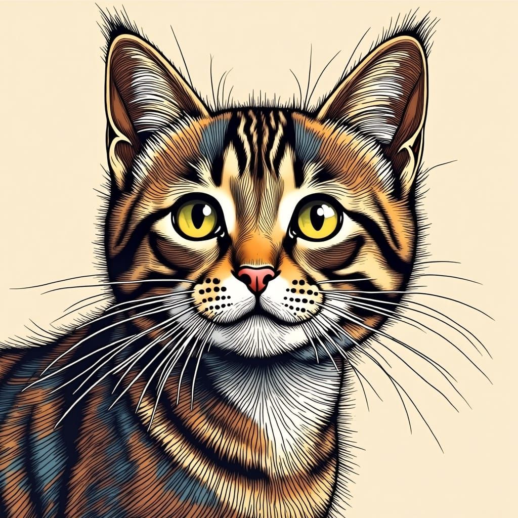 Hyperdetailed Tabby Cat in Mixed Media