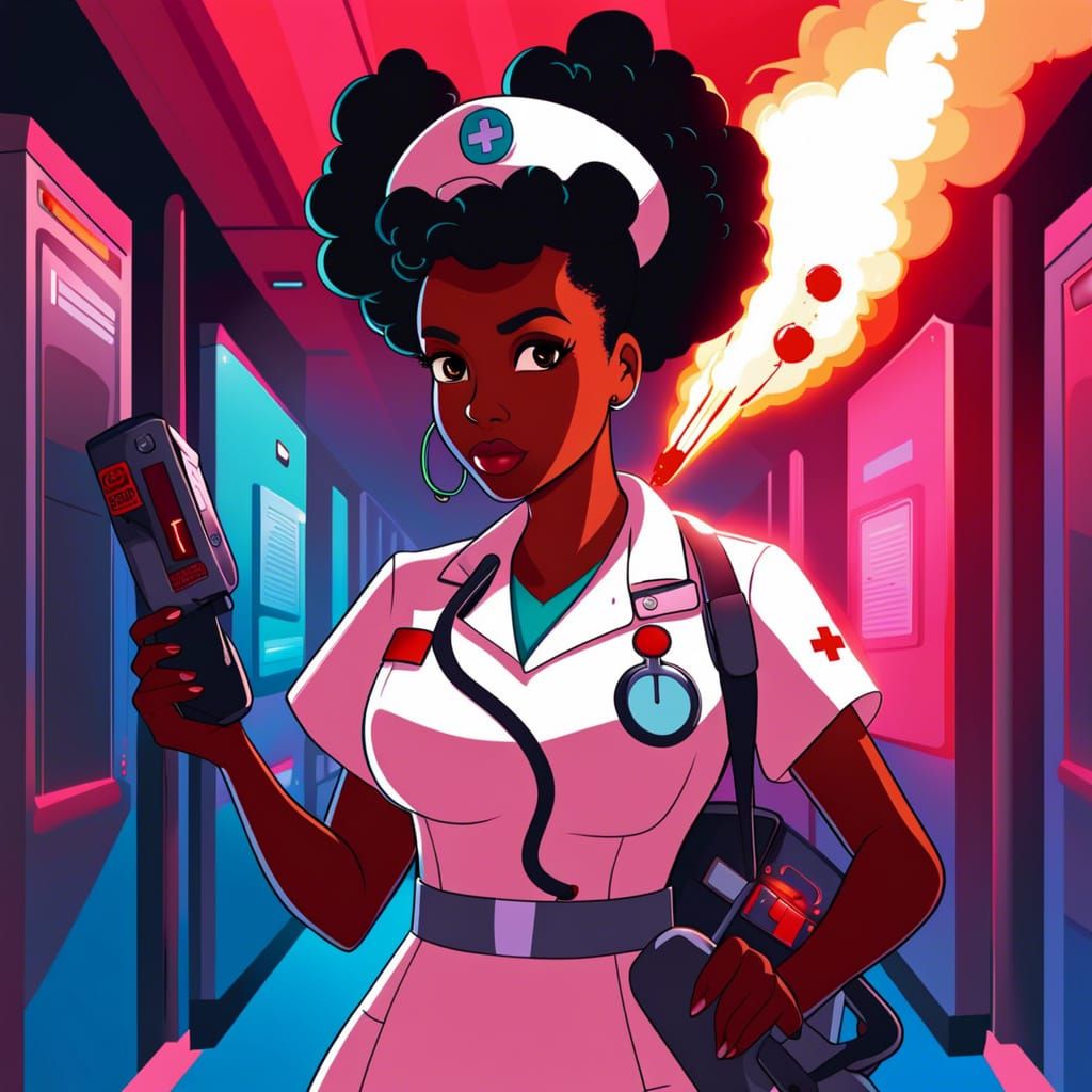 Nurse Detonates Hospital: Fairycore Cyberpunk Illustration