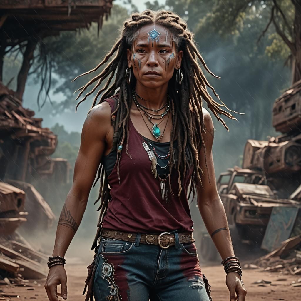 Native American Woman with Dreadlocks and Opals