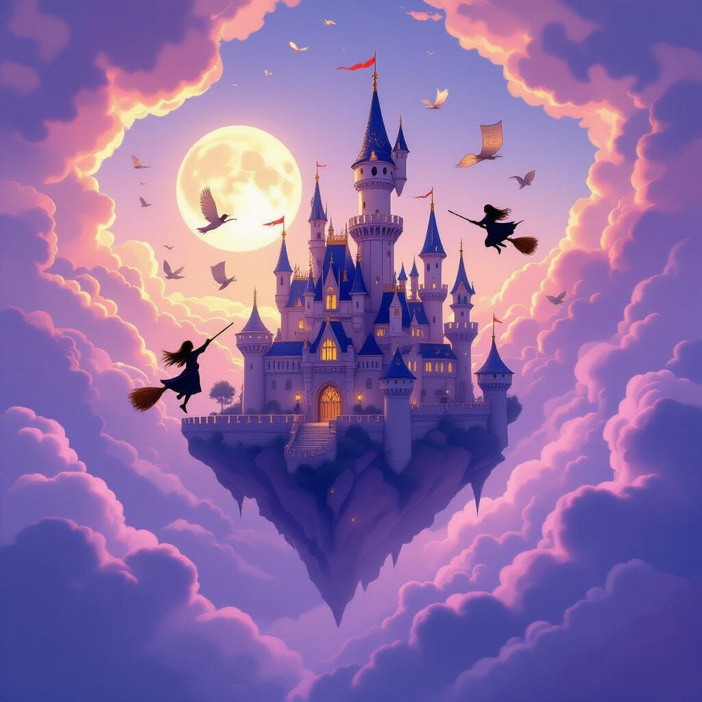 Whimsical Floating Castle Academy in Fantasy Illustration St...