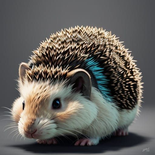 hybrid of a bunny with a hedgehog