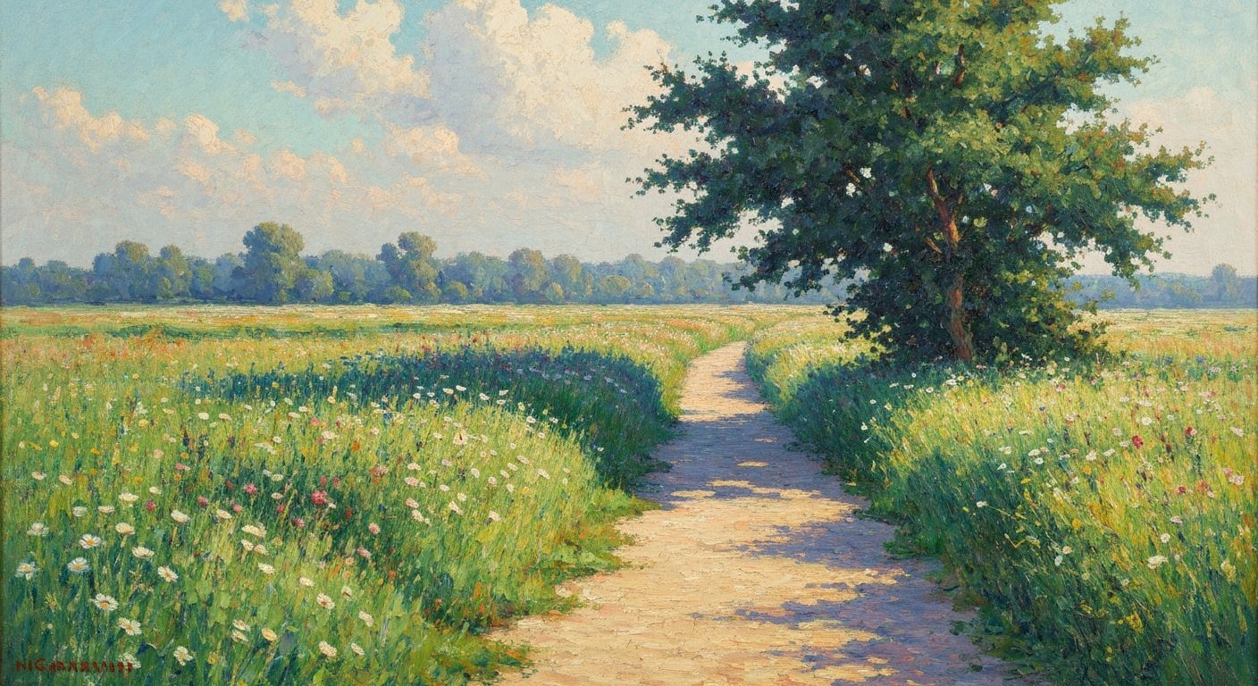 Spectacular Meadow Path in Neo-Impressionist Style
