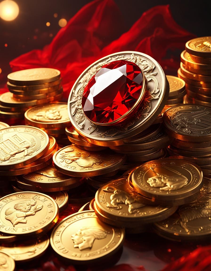 Bright Red Gem on Gold Coins