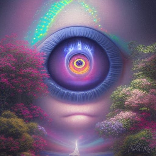 All-Seeing Eye: Cosmic Astral Illustration in Mixed Media