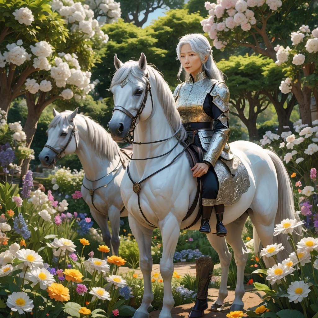Elderly Woman with Horse: Detailed 3D Anime Art