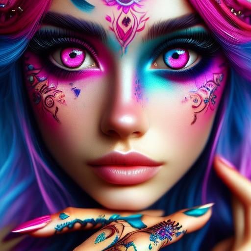 Woman with Pink, Blue, and Purple Hair