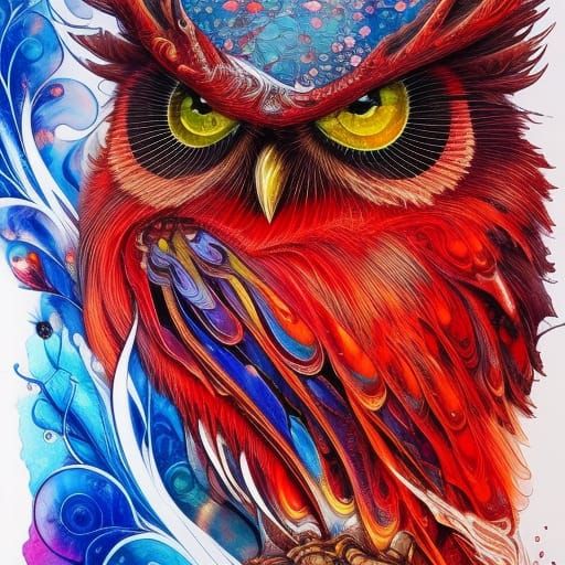 Chibi Red Owl in Japanese Art Style