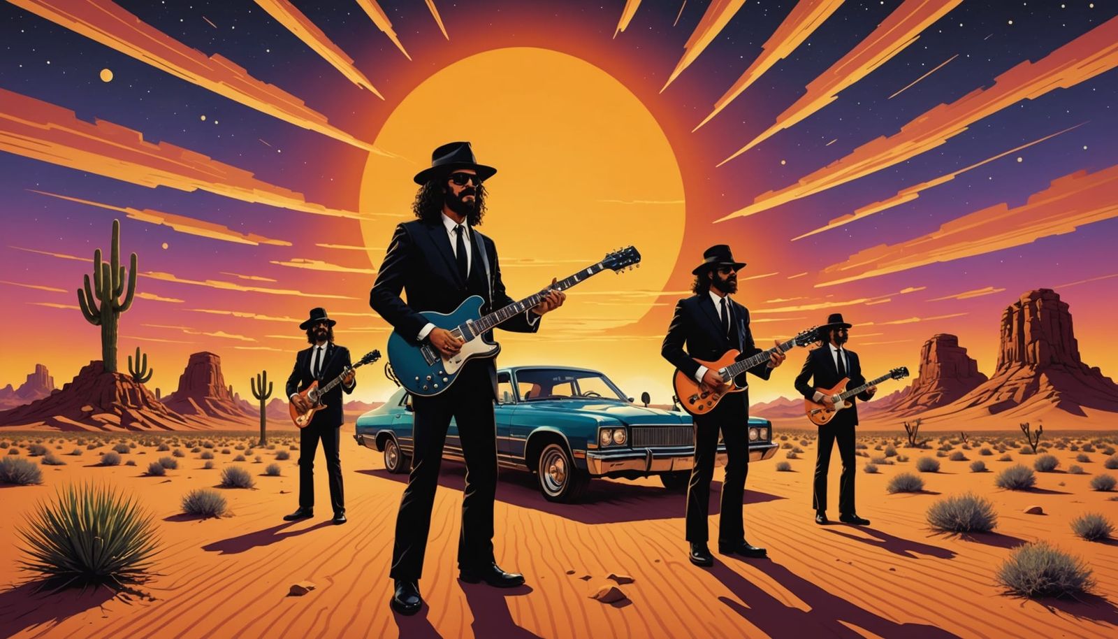 Men in Black Agents Meet Brant Bjork in Desert Sunset