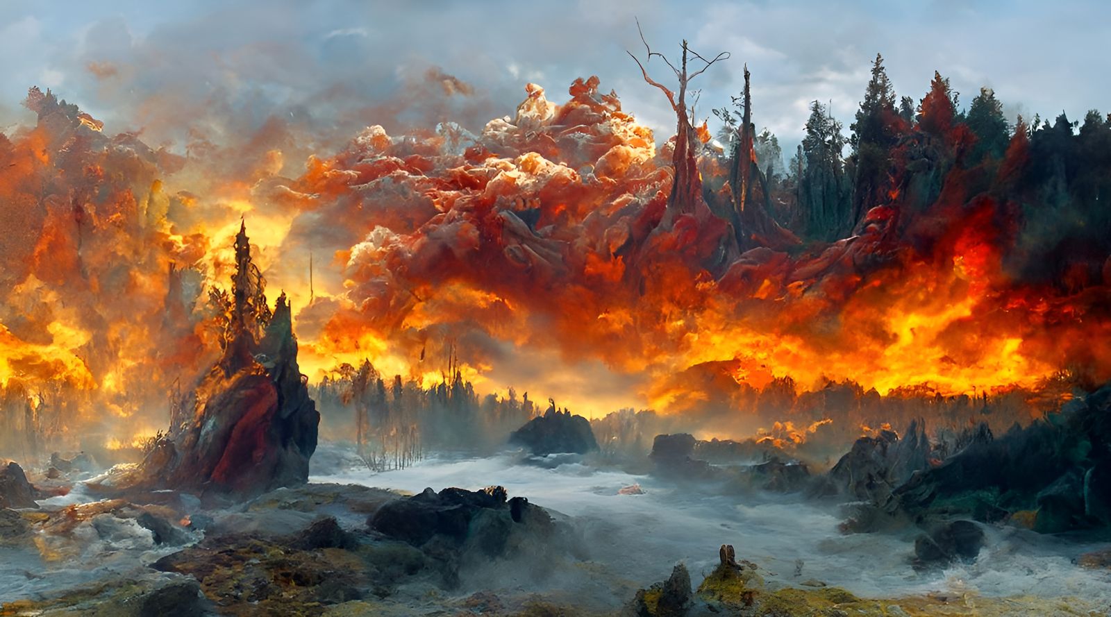 Inferno: Forest Fire Landscape Painting