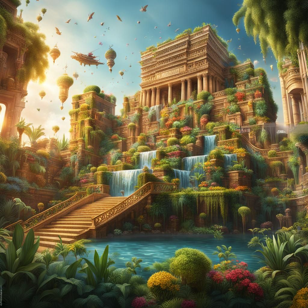 Hanging Gardens of Babylon: Hyperrealistic Concept Art