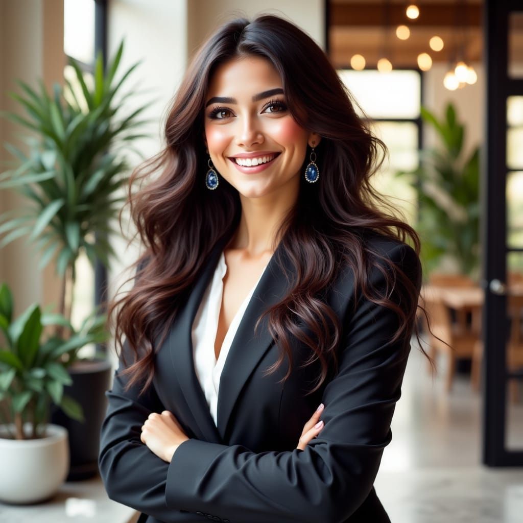 Elegant Woman in Modern House, Professional Style