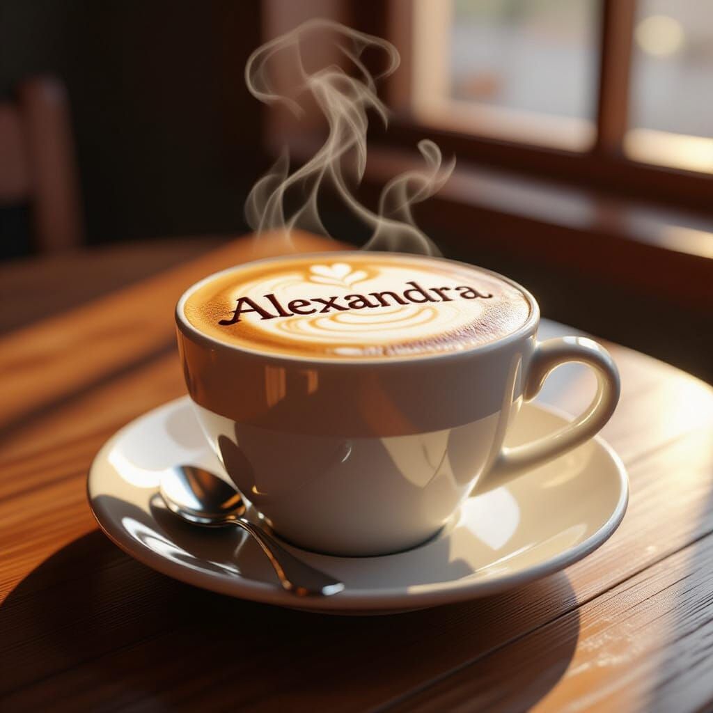 Morning Cappuccino with "Alexandra" in Chocolate Letters