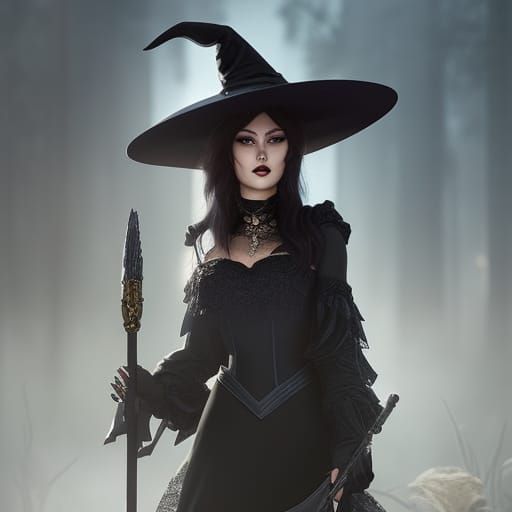 Detailed Portrait of a Gothic Witch in Unreal Engine