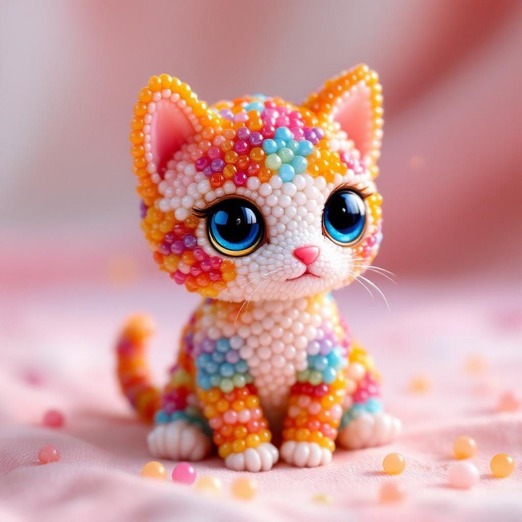 Beaded Kitten Mosaic Art: Adorable and Shimmering