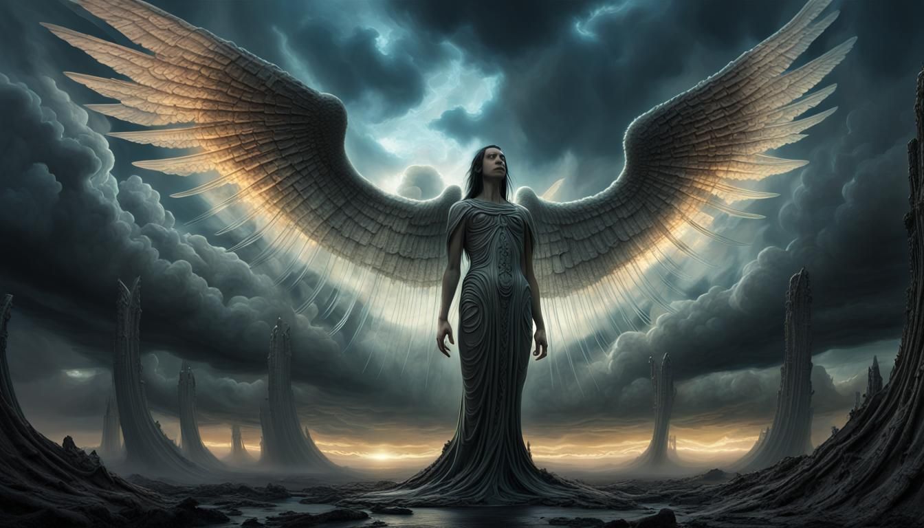 Angelic vs Demonic Figures in Ethereal Battle