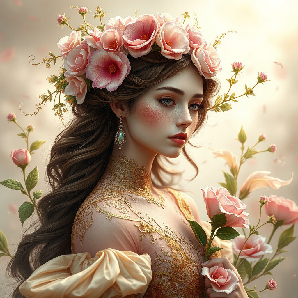 Ethereal Fantasy Flower Girl Portrait in Organic Style