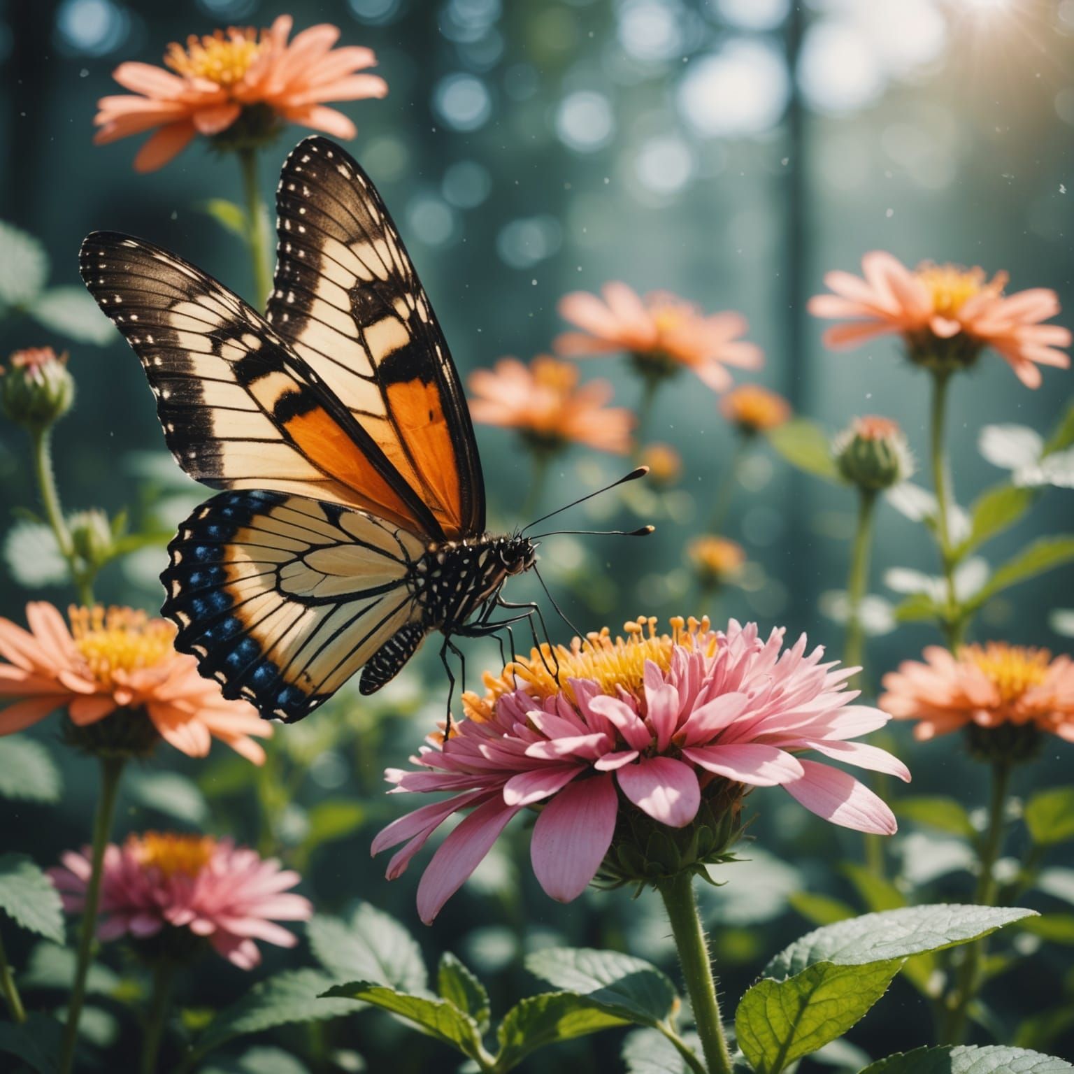 Vibrant Butterfly Caught in Floral Double Exposure