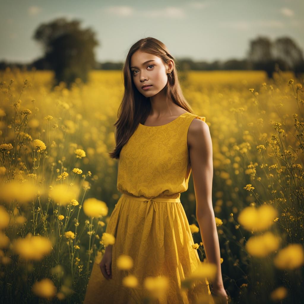 Woman in Yellow Dress Among Flowers, Bokeh Photography
