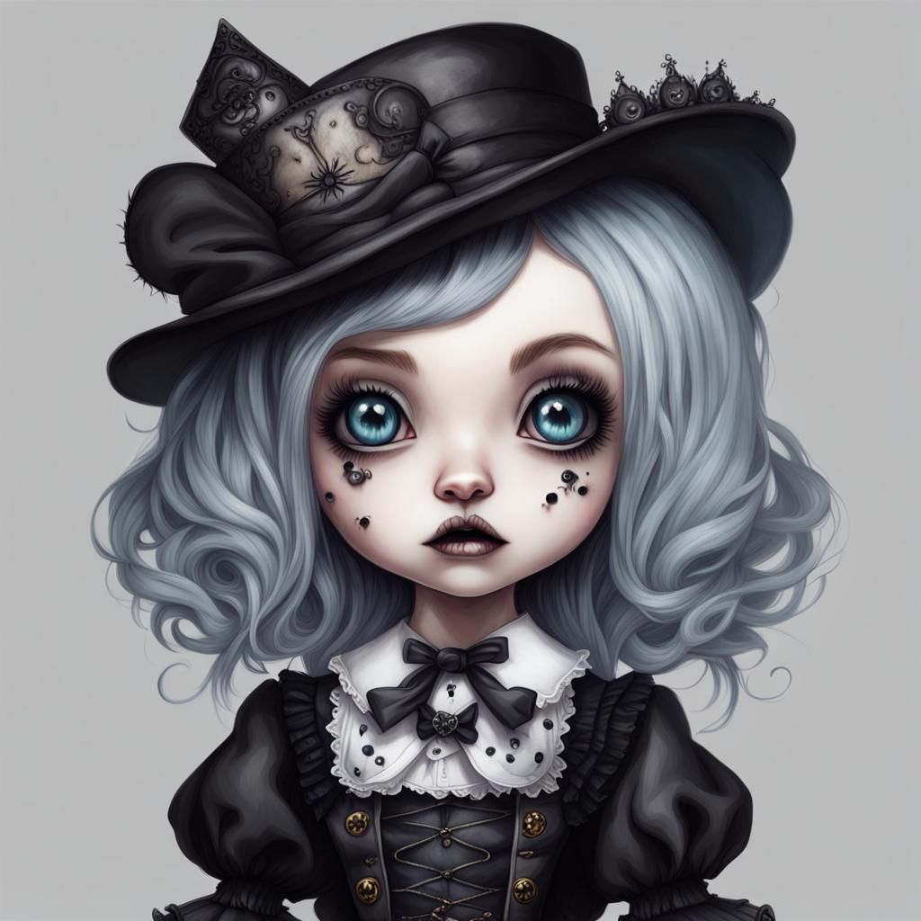 Hyperrealistic Chibi Goth Alice in Wonderland