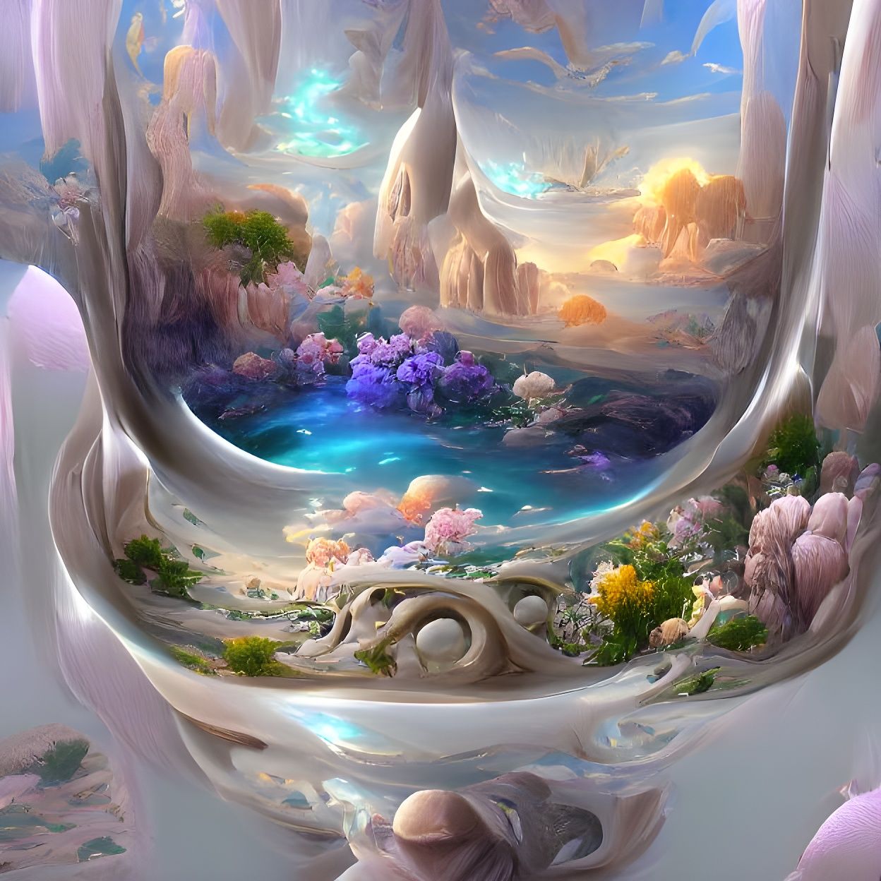 Magical Beach Landscape Inside Chalice, Hyperrealism