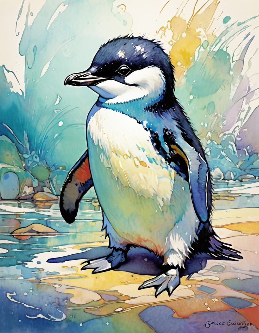 Vibrant Little Penguin Inspired by Sketch Art
