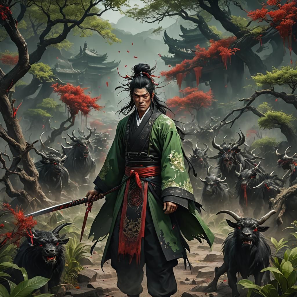 Chinese Cultivator's Qi Deviation in Detailed Matte Painting